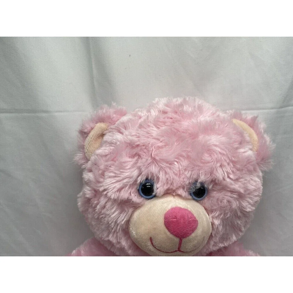 Build A Bear Pink Cuddles Teddy Heart Nose Swirly Fur Plush 16